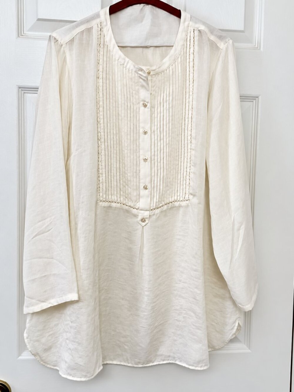 SZ Petite Large Coldwater Creek Hammered Satin Tunic, Excellent Condition, Ivory